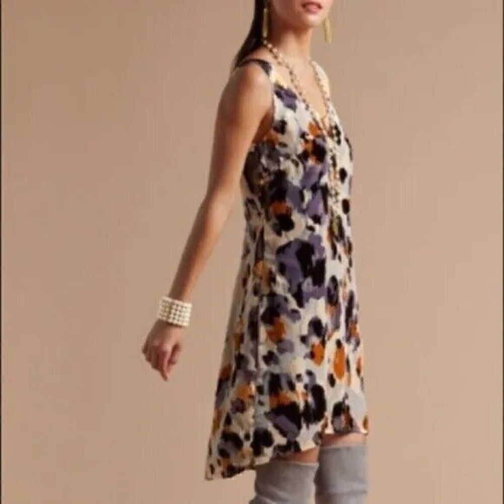 Cabi 3514 Radiant Burnout Velvet Tank Dress Medium Gray Purple Abstract Floral